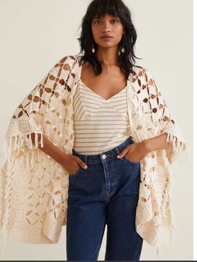 MANGO Crochet Cardigan Boho Festival One Size